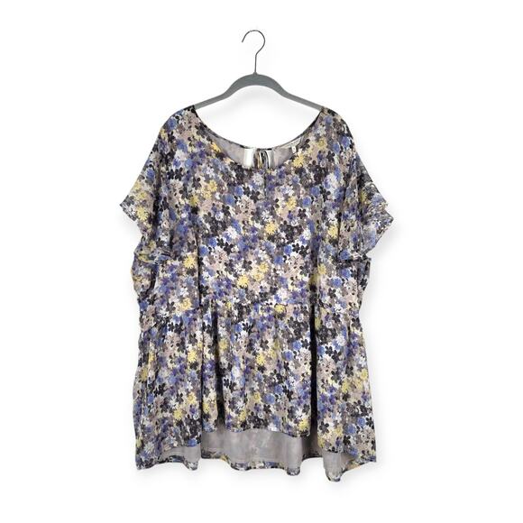 Lucky Brand Floral Print Chiffon Ruffle Short Sleeve Top Plus Size 3X - Picture 2 of 10